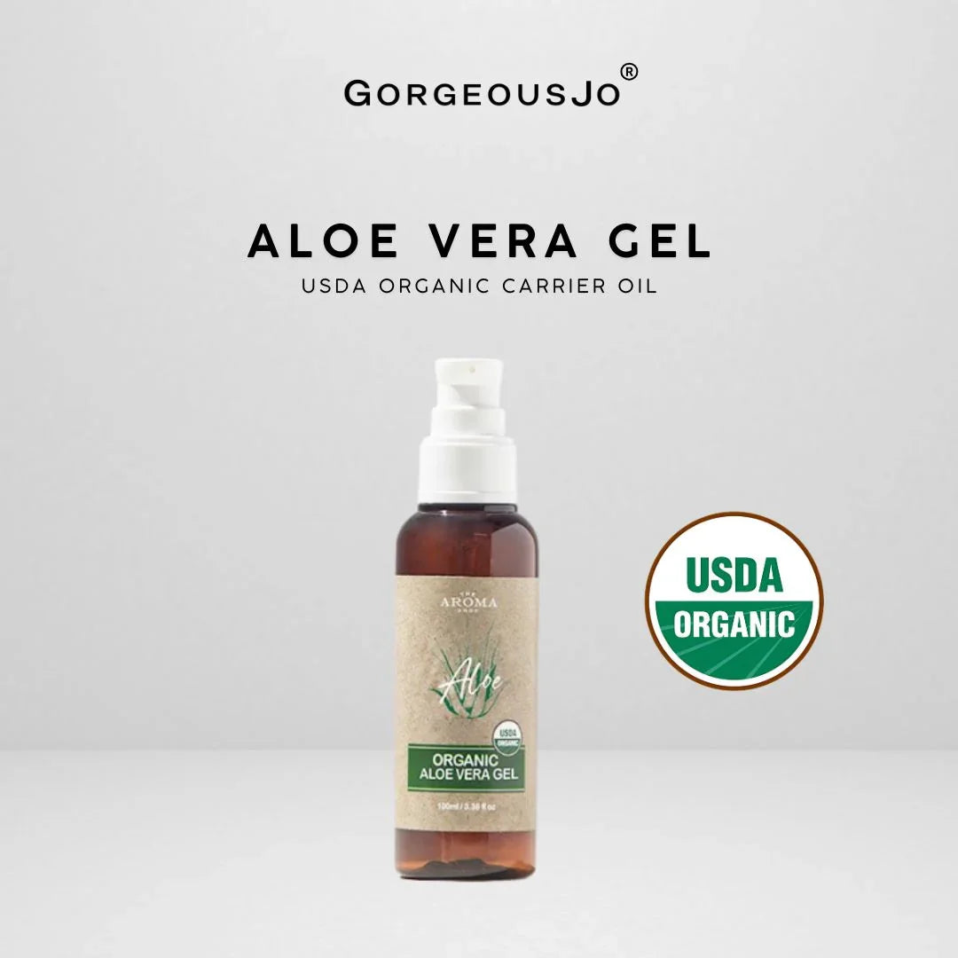 Aloe vera gel bottle with USDA Organic label on a white background