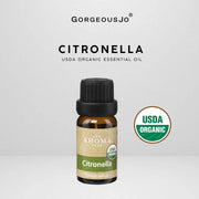 Citronella essential oil bottle with USDA Organic label on a white background