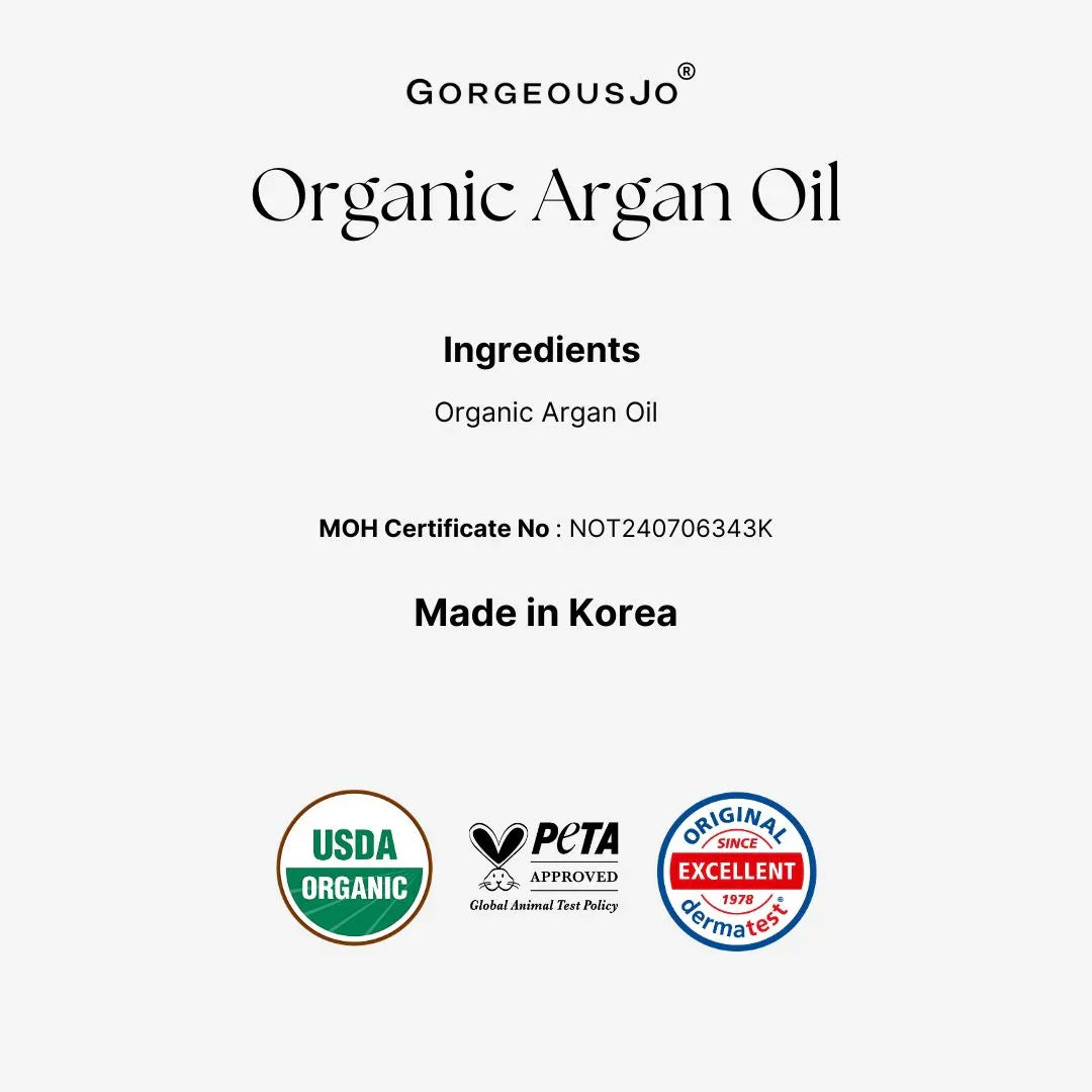 Label for Organic Argan Oil with certification logos on a white background