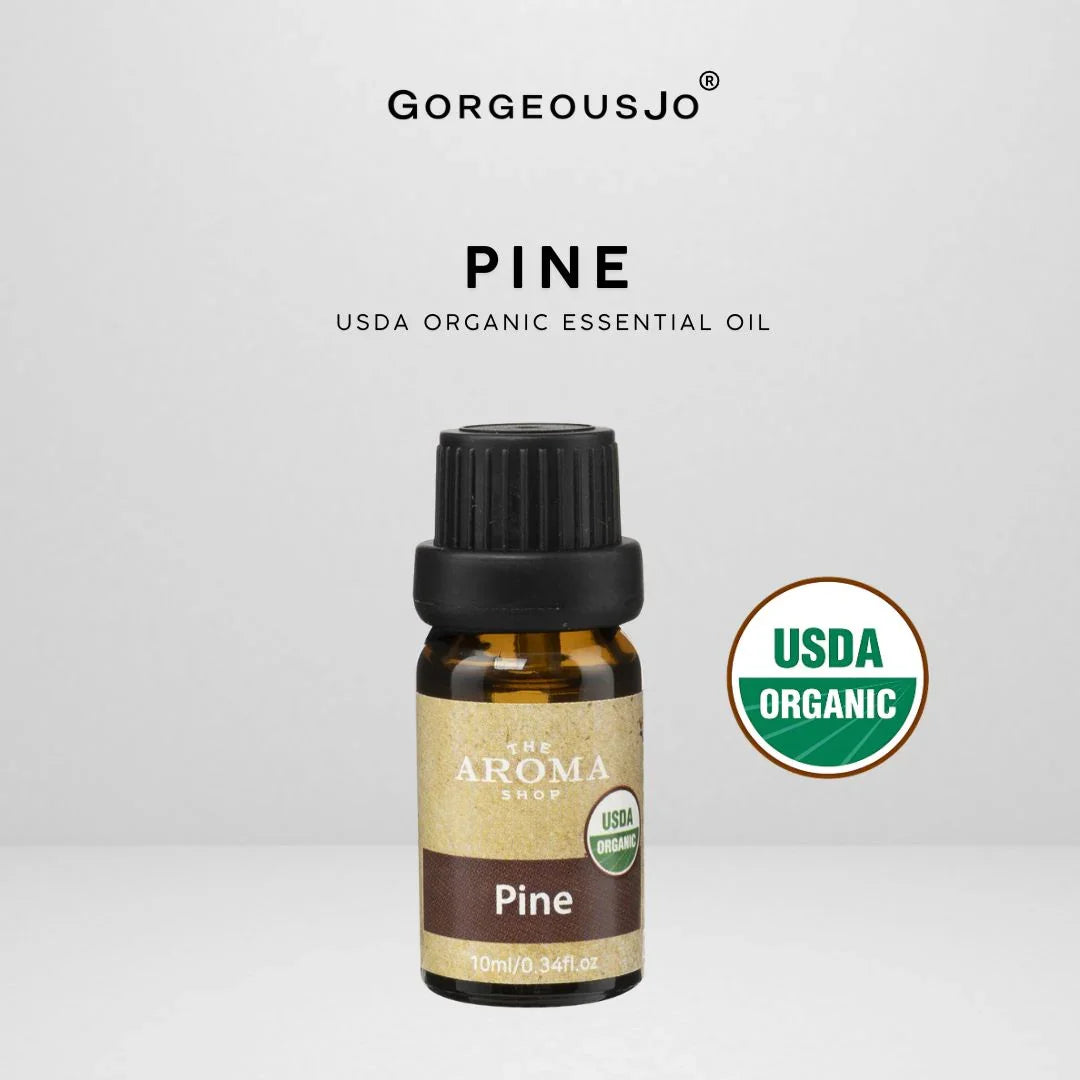Bottle of Pine USDA Organic Essential Oil by Gorgeousjo on a light gray background