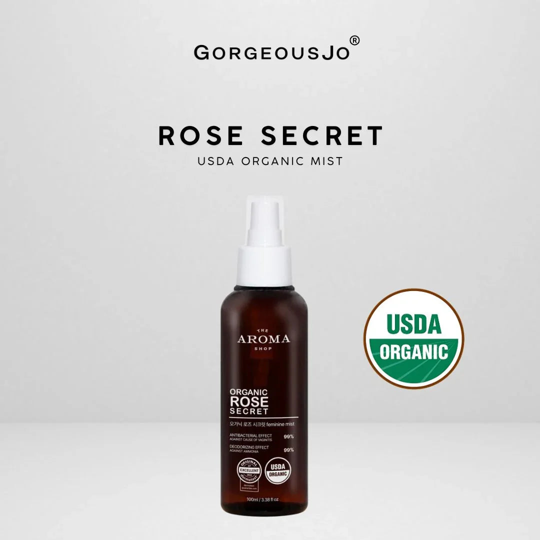 Gorgeousjo Rose Secret USDA Organic Mist bottle on a white background